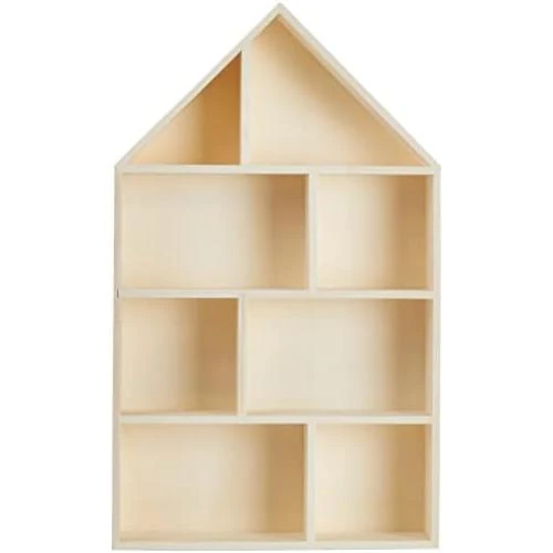 Détail de Étagère murale bois maison, 8 compartiments, rangement personnalisé, décoration suspendue