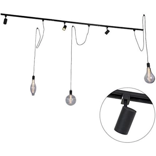 Détail de Plafonnier noir moderne, système rail, éclairage LED 3 lumières