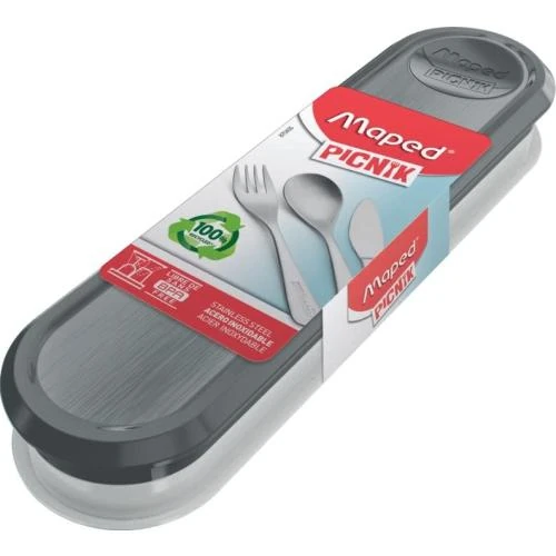 Zoom sur Couverts Nomades Acier Inoxydable, Boîte Grise Transportable