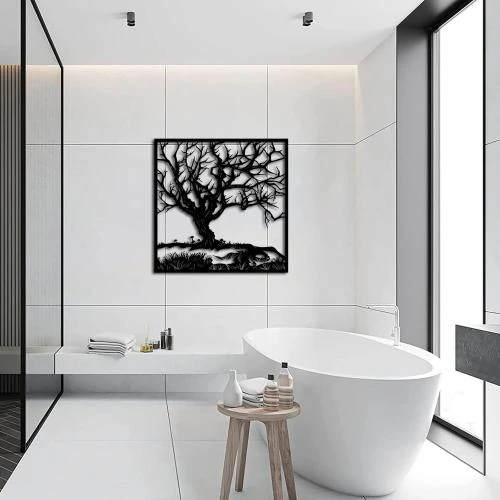 Zoom sur Arbre en métal, décoration murale, arbre de vie, style rustique