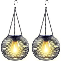 Présentation Lot 2 lanternes solaires LED métal étanches jardin extérieur