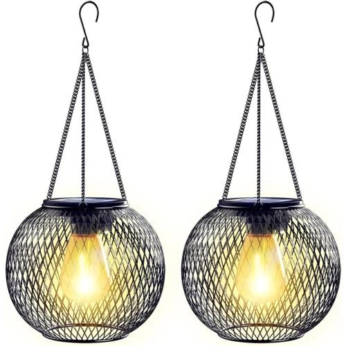 Lot 2 lanternes solaires LED métal étanches jardin extérieur - Vue principale
