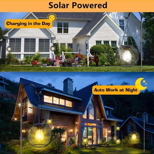 Détail de Lot 2 lanternes solaires LED métal étanches jardin extérieur
