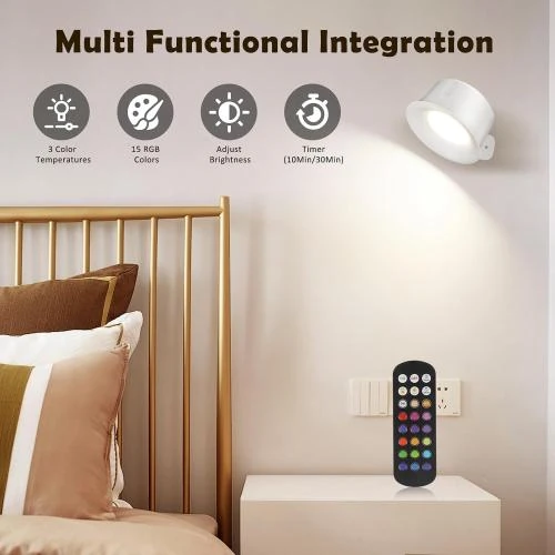 Zoom sur Applique Murale LED Rechargeable, Rotative 360, Blanc