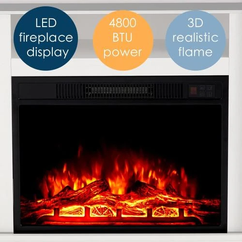 Zoom sur Ensemble table ferme 5 pièces, support TV, blanc vieilli