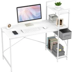 Table Bureau Réversible 124CM, Étagère, Tiroir, Rangement
