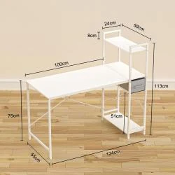 Table Bureau Réversible 124CM, Étagère, Tiroir, Rangement en situation