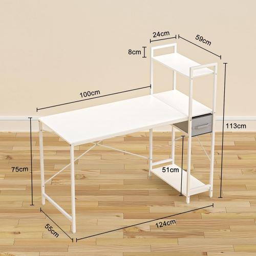 Présentation de Table Bureau Réversible 124CM, Étagère, Tiroir, Rangement en situation