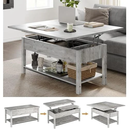 Zoom sur Table basse multifonction FABATO, plateau relevable, rangement