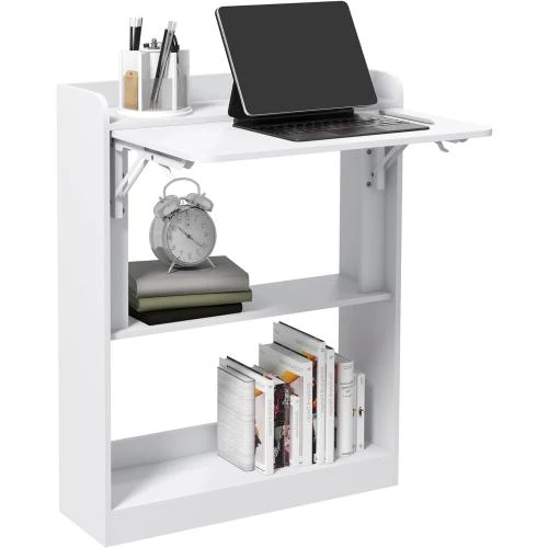 Bureau HOMCOM, Table de Travail, Plateau Rabattable, Blanc - Vue principale