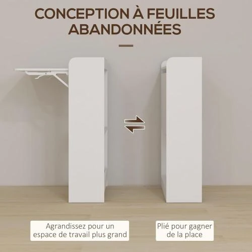 Zoom sur Bureau HOMCOM, Table de Travail, Plateau Rabattable, Blanc