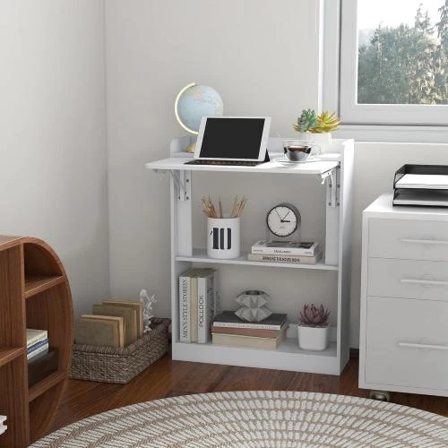 Détail de Bureau HOMCOM, Table de Travail, Plateau Rabattable, Blanc