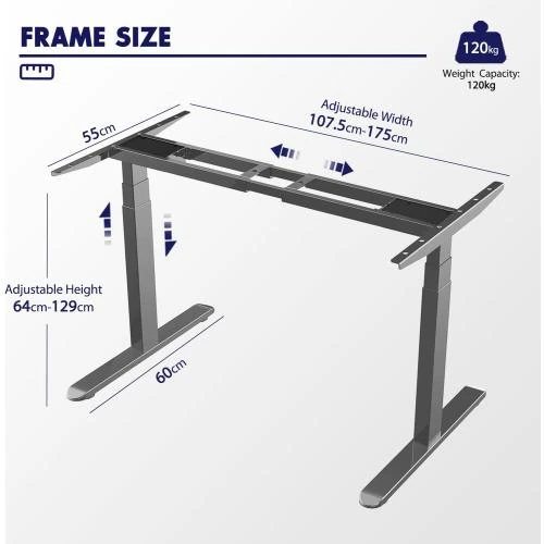 Zoom sur Cadre Bureau Assis Debout Electrique, Double Moteurs, Gris