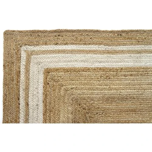 Zoom sur Tapis Jute Alhambra Naturel, Bord Blanc, Fait Main