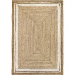Tapis Jute Alhambra Naturel, Bord Blanc, Fait Main