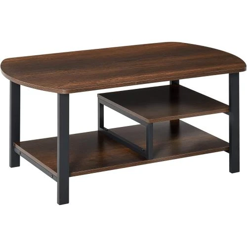 Table basse vintage bois, 2 étagères, marron rustique - Vue principale
