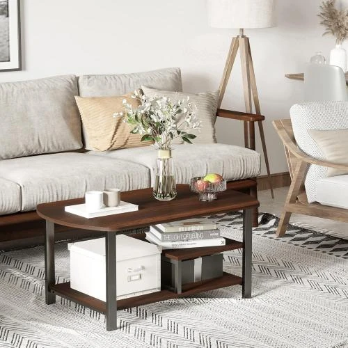 Détail de Table basse vintage bois, 2 étagères, marron rustique