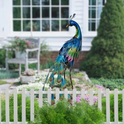 Détail de Statue de Paon de Jardin en Métal Durable pour Extérieur