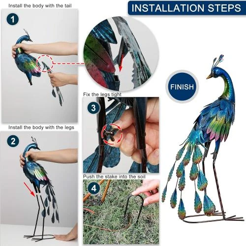 Zoom sur Statue de Paon de Jardin en Métal Durable pour Extérieur