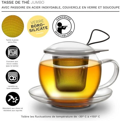 Zoom sur Creano Tasse à Thé Jumbo, Acier Inoxydable, Verre