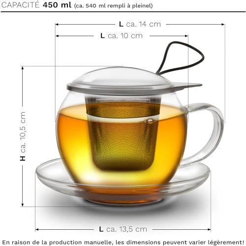 Détail de Creano Tasse à Thé Jumbo, Acier Inoxydable, Verre