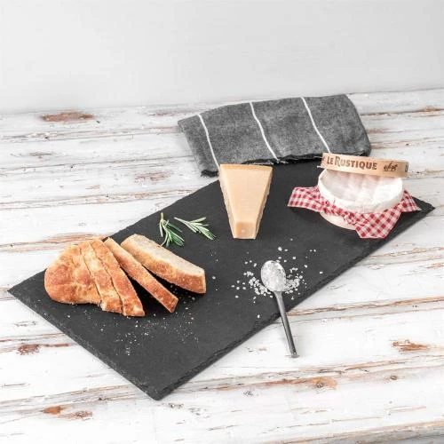 Zoom sur Assiette rectangle ardoise grise, paquet de 3, rustique