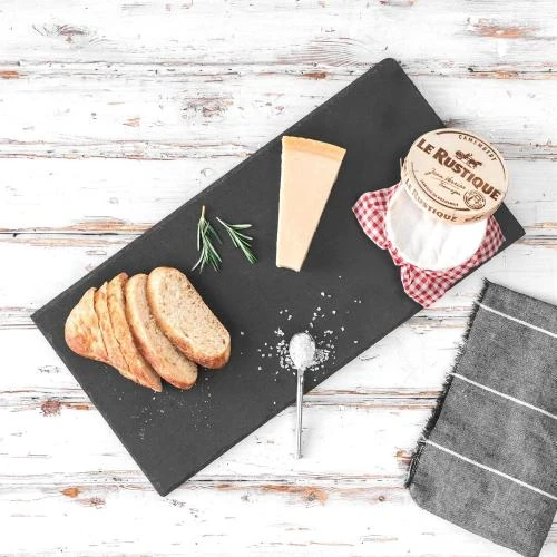 Détail de Assiette rectangle ardoise grise, paquet de 3, rustique
