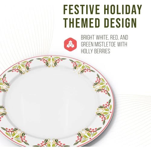 Zoom sur Assiettes American Atelier, thème fêtes, gui, baies de houx