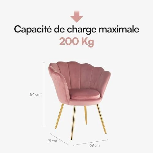 Zoom sur Fauteuil en Velours Coquillage avec Pieds Dorés - Confort et Style Pour Salon