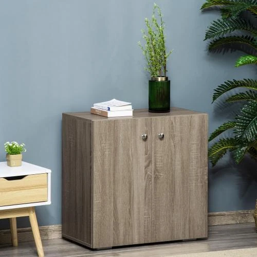 Détail de Buffet Commode Rangement Bois Chêne Clair, 2 Portes
