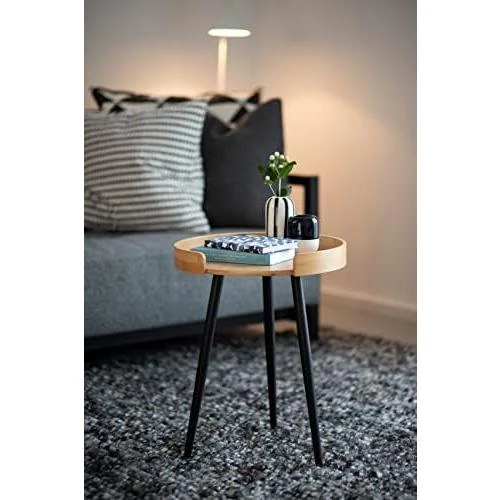 Détail de Table Basse Ronde Bois Bambou, Pied Métal Noir, Meuble Salon Tendance