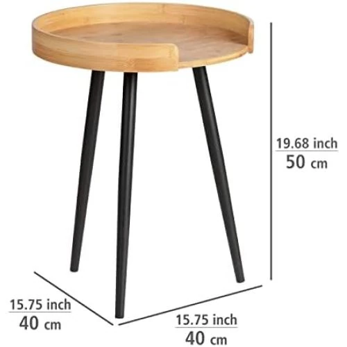 Zoom sur Table Basse Ronde Bois Bambou, Pied Métal Noir, Meuble Salon Tendance