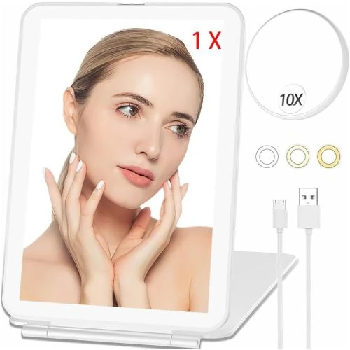 Détail de Miroir maquillage FOME, lumineux, rechargeable, portable, LED