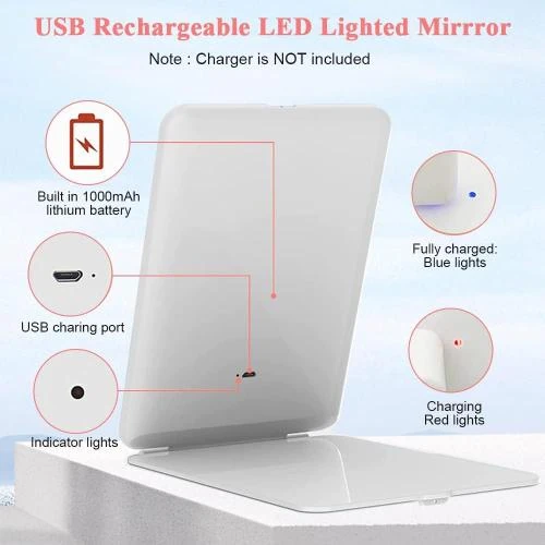 Zoom sur Miroir maquillage FOME, lumineux, rechargeable, portable, LED