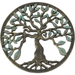 Sculpture murale fonte arbre de vie, finition bronze, décoration élégante