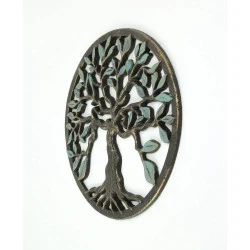 Sculpture murale fonte arbre de vie, finition bronze, décoration élégante en situation