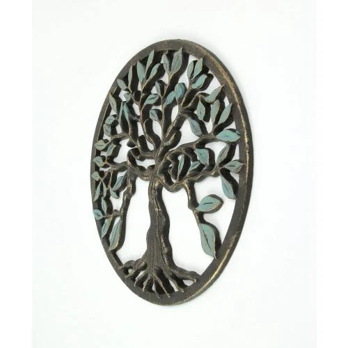 Détail de Sculpture murale fonte arbre de vie, finition bronze, décoration élégante