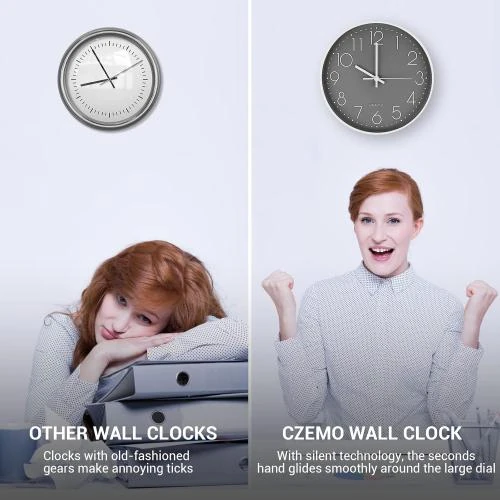 Détail de Horloge Murale Moderne Silencieuse Czemo, Quartz, Gris
