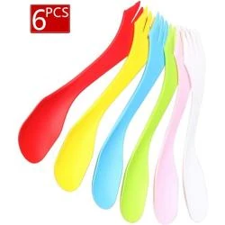 Lot 6 fourchettes plastiques légères, réutilisables camping en situation