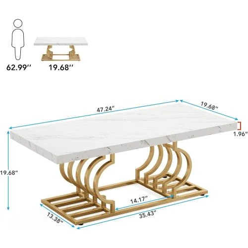 Détail de Table Basse Moderne Faux Marbre, Pieds Métal Blanc Or