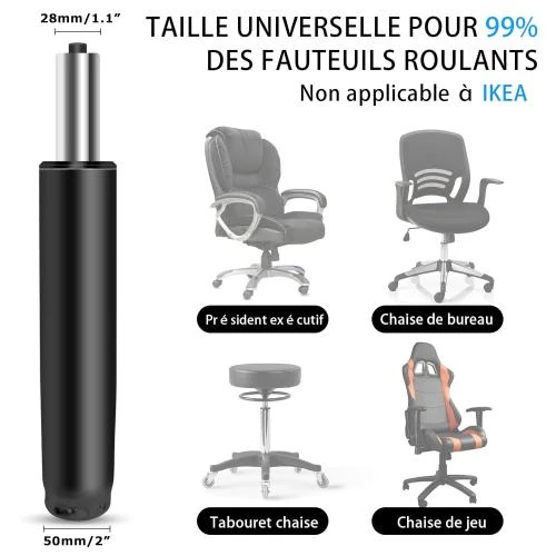 Zoom sur Vérin à gaz Baasha, Amortisseur noir, Chaise de bureau