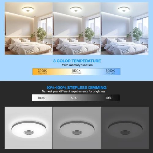 Zoom sur Plafonnier OTREN LED Bluetooth, RGB, Dimmable, Télécommande