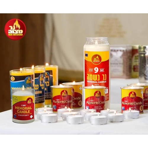 Zoom sur Bougies Ner Mitzvah Yahrtzeit Casher Yom Kippur, Verre