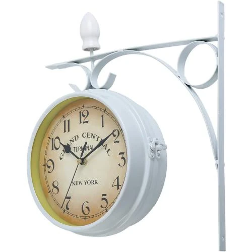 Détail de Horloge Murale Vintage Double Face Fer Blanc, Pendule Gare