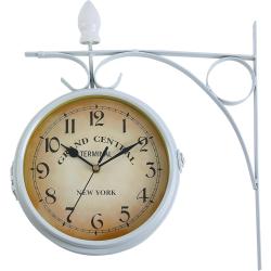 Présentation Horloge Murale Vintage Double Face Fer Blanc, Pendule Gare