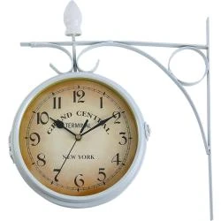 Horloge Murale Vintage Double Face Fer Blanc, Pendule Gare