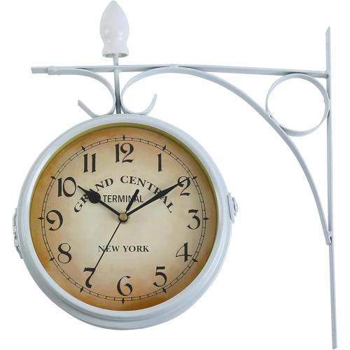 Horloge Murale Vintage Double Face Fer Blanc, Pendule Gare - Vue principale