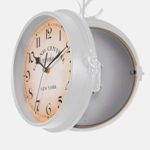 Zoom sur Horloge Murale Vintage Double Face Fer Blanc, Pendule Gare