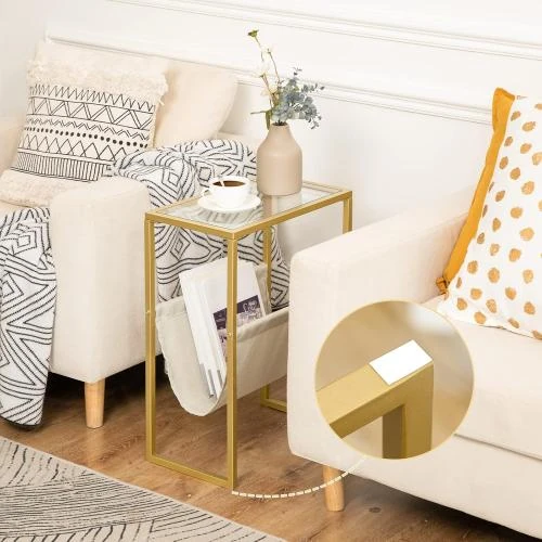 Zoom sur Table d'Appoint Dorée Hoobro, Meuble Rangement Moderne