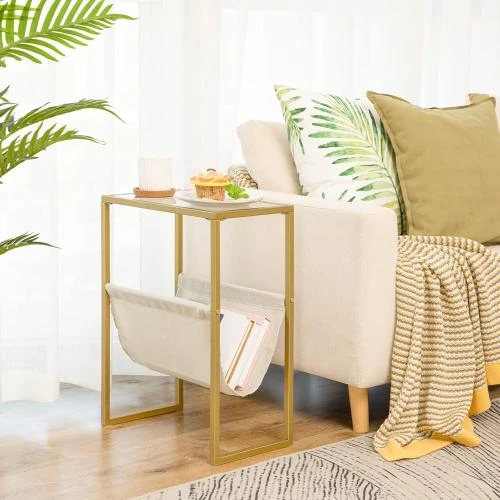 Détail de Table d'Appoint Dorée Hoobro, Meuble Rangement Moderne